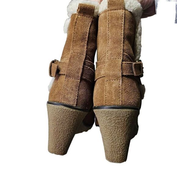 Skechers 48695 Boot Suede Leather Faux Fur Lining Wedge Size 9.5 - Picture 10 of 14